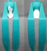 120cm Long Vocaloid-hatsune miku Green Anime Cosplay wig+2 Clip On Ponytail