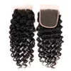 Brazilian Deep Wave Human Hair 3 Bundles with Closure Free Middle 3 Part Double Weft Virgin Human Hair Weave Extensions With Lace Closure