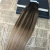 Ombre Renk #2 Koyu Kahverengi Solma #6 Balayage Cilt Atkısı İnsan Saç Uzantıları Ekstanslarda Banda Slik Slike Düz 40 PCS Bant Hair330F