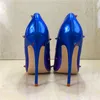 Nouvelles chaussures à talons hauts à rivet violet bleu, chaussures sexy à la mode pour dames 8 1012CM, personnalisées 33-45 mètres.