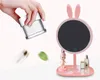 Miroir de maquillage Lampe éclairée LED Vanité Voyage Portable Oreille de lapin rechargeable Ronde Lumière naturelle Écran tactile