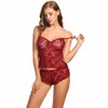 Sexy Lingerie Set Women Floral Lace Transparent Erotic Hot Sleep Wear Camis Top and Panties Pajamas Suit Nightwear Sex Sleepwear