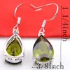 Luckyshine 6 Para Wakacje Biżuteria Prezent, Green Peridot Water Drop Dangle Kolczyk Silver Hak Kolczyk Kobiety Cyrkon -Free Shipping