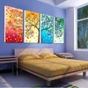 Unframed Colourful Leaf Trees Canvas painting 4 Piece Spray painting rectangle Wall Art Modular pictures for Home Decor