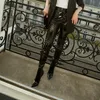 ファッションパテントレザー pu パンツポケット付き女性 2017 冬は薄いハイウエストレジャー光沢のある pu レザーペンシルパンツ wj1612