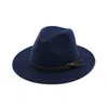 Australien Ullfilt Flat Wide Brim British Jazz Hat Unisex Män Kvinnor Panama Trilby Fedora Hattar med läderband