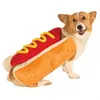 Gratis frakt Hot Dog Pet Dog Costume Mustard Cat Clothes Outfit för små medelstora hundkläder