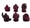 6 Small Buddha Figurines Feng Shui Resin Rosewood