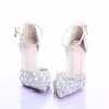 Zilver Strass Midden Hak Trouwschoenen Sapatos Femininos Vrouwen Party Prom Schoenen Valentine Crystal Pumps Bruidsmeisje Shoes250U