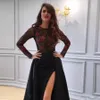 2018 Yousef Aljasmi Arabski Black Prom Dresses z długim rękawem Side Dress Dress Evening Wear 3d Appliqued Appliqued Party Dress