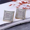 Hip Hop Bling Sparking Mens Boy Jewelry Gold Black Color Kite Square Shape Simple Micro Pave Cz Screw Back Earring