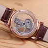 New Golden Bridge 42mm Rose Gold Diamond Bezel Inner Skeleton Dial Automatic Tourbillon Mens Watch Sports Watches Brown Leather C-293o