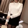 New Women Blouses Slim Bottoming Long-sleeved White Shirt Lace Hook Flower Hollow Plus Size S-5XL