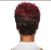 Short Pixie Cut Wig Natural Straight Remy Brazilian Lace Women's 180% Density Black Plus Burgundy Women's Deep Water Wav238h