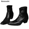 Nouveau 2019 haute qualité en cuir véritable homme bottes talons carrés hiver/automne bottes homme motif poisson noir, EU38-46