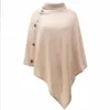 Plus Size Women Fashion Autumn Batwings Sweaters Cloaks Poncho Turtleneck Capes Loose Button Knitted Irregular Sweater Pullovers