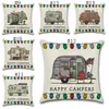 Federa per cuscino Happy Campers Fodera per cuscino quadrato in lino Fodera per cuscino per divano con chiusura a cerniera Decorazione per la casa 20 Disegni YW897-WLL