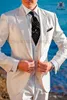 Moda Light Beige Men Wedding Tuxedos Peak Lapel One Button Groom Tuxedos Men Wedding / Prom / Dair Dress (kurtka + spodnie + krawat + kamizelka) 1801 \ t