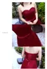 Robe De Soriee Einfache Brautjungfernkleider Günstige Tüll Weinrot Falte Bodenlang Elegantes Hochzeits-Abschlussball-Partykleid9933632