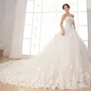 2020 Kristall Spitze Ballkleid Brautkleider mit Applikationen Perlen Pailletten Schleife Lace Up Plus Size Brautkleider Vestido De Novia BW09