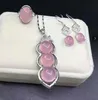 Fine Jewelry Natural 925 Silver Pink Jade Redulary Pierścień Wisiorek Kolczyki Biżuteria Zestawy Kobiet Biżuteria