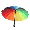 レインボー傘の長いハンドルストレートウインドプルーフカラフルな傘の女性男性雨傘T2i416