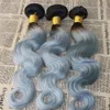 Virgens brasileiras Pacotes de cabelo humano com 360 Lace frontal Omber # 1B / Sliver onda do corpo Cabelo trama Weave com fechamento Lace Remy Hair Extensions