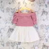 키즈 여자 아기 의류 세트 여름 패션 스타일 여자 아기 끈이없는 격자 무늬 셔츠 짧은 치마 투투 드레스 의상