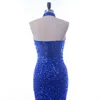 Bling Crystals Wieczór Formalne Suknie Luksusowe Dżetów Wysoka Neck Syrenka Przeglądaj przez Mermaid Tulle Zroszony Cekiny Długa Korant Prom Dress