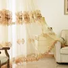 Simple Europe  Water Soluble Screen Embroidery Sheer Voile Window Drapes Cortina for Living Room Door Gold Lace Curtains 5