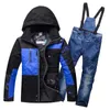 Thermal Padded Cotton Mens snow suit Ski Jackets and Bib Trousers set Winter Skating Hiking Camping Skiing Clothing Windproof