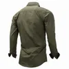 Män skjorta militära mens långärmad smal fit camisa maskulina khaki armé grön skjorta högkvalitativ modeskjorta män