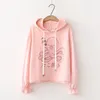 Hoodies das mulheres moletom fêmea primavera 2021 Bonito pequena impressão menina menina borboleta manga encapuçado tops estilo faculdade shi