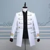 Black White Blue Embroidery Male long Jacket Coats Bridegroom Wedding Clothing Prom Singer Dancer Performance Outerwear Bar Stage Costumes