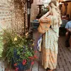 BOHO вдохновил лето 3/4 рукав цветочные напечатанные Maxi кимоно кардиган Blusas Rayon свободно женские рубашки блузка 2018 пляжная одежда
