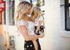 INS Sıcak Anne ve Kızı Etekler Pamuk Altın Mektup Baskılı T-shirt + Siyah Yuvarlak Nokta Etek Takım Elbise Aile Eşleştirme Kıyafetler