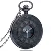 Vintage Charm Black Unisex Fashion Roman Number Quartz Steampunk Pocket Watch Women Man Necklace Pendant with Chain Gifts