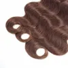 Beijo cabelo cabelo onda cor 4 cor castanho chocolate 2 marrom escuro 3 pacotes com laço fechamento raça virgem indiana remy cabelo humano