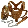 Zwarte Spiked Studded Lederen Hond Pet Pitbull Harness Borst 26 "-34" Collar Leash Set voor Medium Large Dogs Boxer Bull Terrier