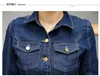 Nova moda coreana feminina gola virada para baixo jeans manga longa faixa vestido evasê plus size XXL