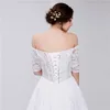 Białe eleganckie nowe sukienki kochanie pół rękawów Linia Lace Long Party Bride sukienki dla kobiet sukienki ślubne suknie DH4237