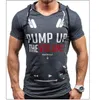 Summer Bluza Sport Mięśni Man Casual Hooded T-shirt Krótki Rękaw Slim Tight Mens List Drukuj Dolna Koszula