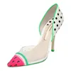 Zapatos Mujer Tacon Sweet Girls Transparent Shoes PVC Watermelon Printed Pointed Toe Sexy Pumps D'Orsay Ladies Clear High Heels SW Brand Stilettos Shoes For Women