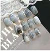 24Pcs/Set Grey Marble Design Lady Nails Acrylic Full False Nail Tips Nail Art Fake Nails Tools + Duo Side Sticker Z141