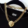 Moda donna oro testa di leone collana pendente grande dichiarazione collana girocollo collana bijoux femme gioielleria raffinata