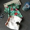 Малыш дети Baby Boy мода устанавливает цветок Поло рубашка + белые короткие брюки наряды хлопок летняя одежда набор