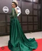 Eremald Verde De Cristal Prom Pageant Rainha Vestidos com Overskirt 2018 ziad nakad Sheer Frisado Pescoço Manga Longa de Luxo Desgaste da Noite Vestido