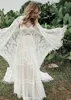 Bohemian 2019 Chiffon Beach Wedding Dresses With Cape Lace Appliqued Boho Bridal Gowns A Line V Neck robe de mariée
