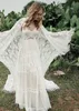 Chiffon Beach Bohem Gelinlik Cape Dantelli Aplike Boho Gelinlik Bir Çizgi V Boyun Robe De Marie