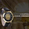 2022 Nowa zwycięzca Mężczyźni Szkielet Auto Mechaniczny Zegarek Luminous Hands Oryginalny Skórzany Pasek Złoty Czaszki Liczniki rzymskie Wristwatch